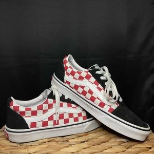 Red and black Vans checkered old Schools